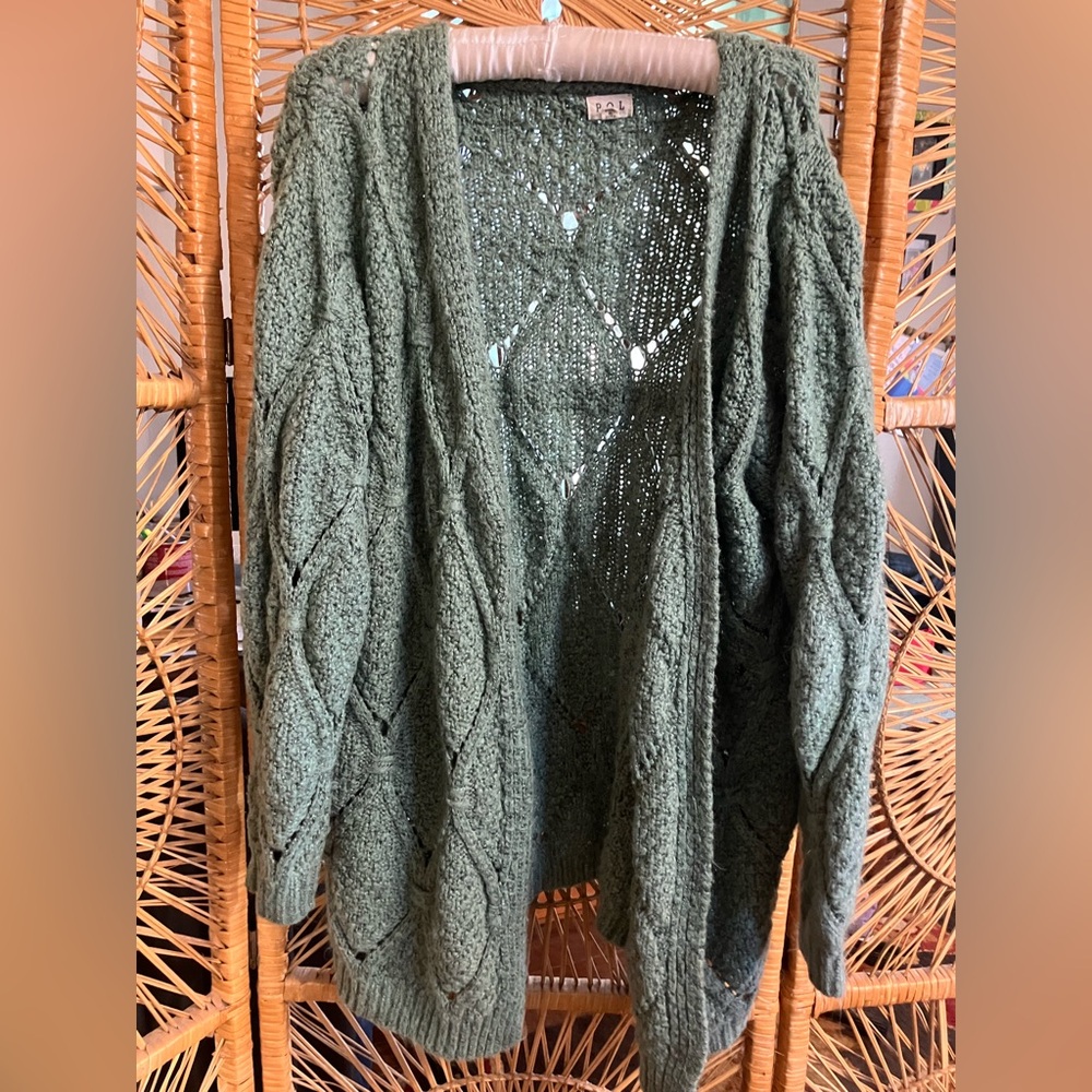 POL sage Open Knit Cardigan